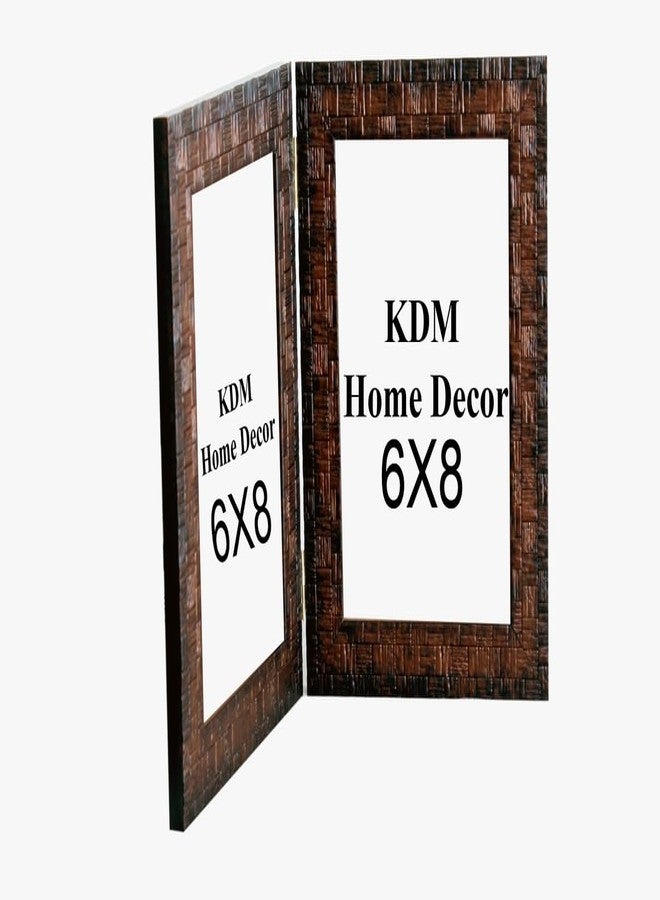 KDM HOME DECOR إطار صور قابل للطي من KDM HOME DECOR، مقاس A5 (6x8 بوصة)، مصنوع من الخشب الصناعي المرن والزجاج (أكريليك)، مع حامل طاولة قابل للطي (يتسع لصورتين مقاس 6x8 بوصة)، بنمط صندوقي ولون بني ذهبي. - Image 5